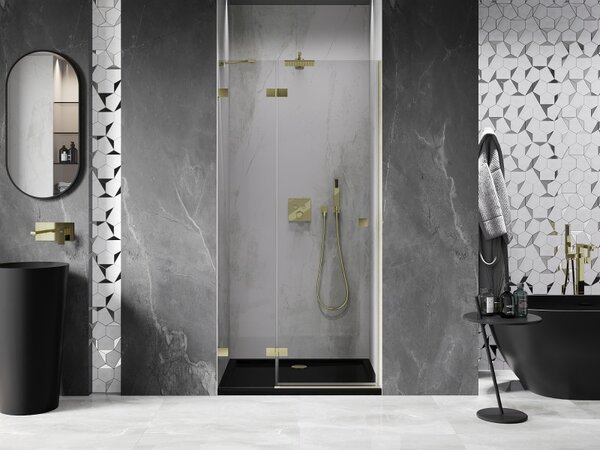 Mexen, Mexen Lunar ľavé výklopné sprchové dvere 70 cm, transparentné, brúsené zlaté - 834-070-000-55-00-L