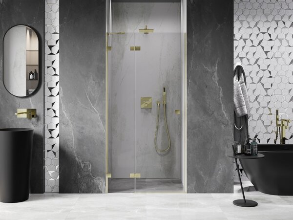 Mexen, Mexen Lunar ľavé výklopné sprchové dvere 70 cm, transparentné, brúsené zlaté - 834-070-000-55-00-L