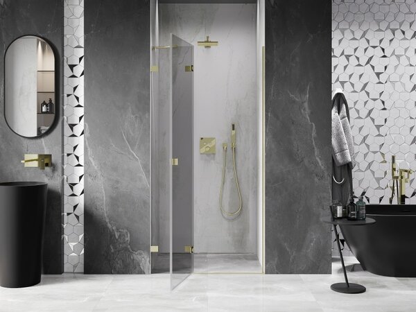 Mexen, Mexen Lunar ľavé výklopné sprchové dvere 70 cm, transparentné, brúsené zlaté - 834-070-000-55-00-L