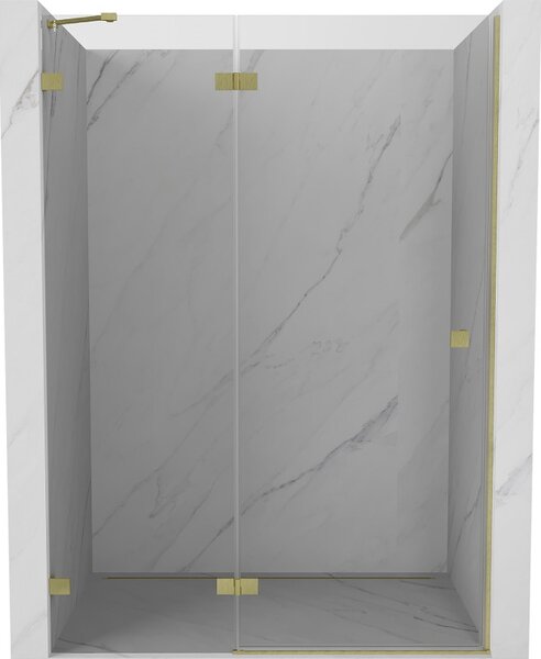 Mexen, Mexen Lunar ľavé výklopné sprchové dvere 130 cm, transparentné, brúsené zlaté - 834-130-000-55-00-L