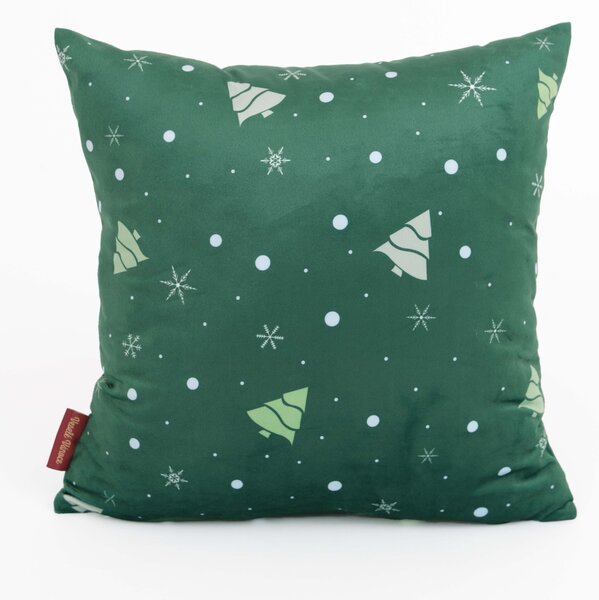 Vianočná obliečka na vankúšik Velvet 40 × 40 cm - Vločky a stromčeky zelený