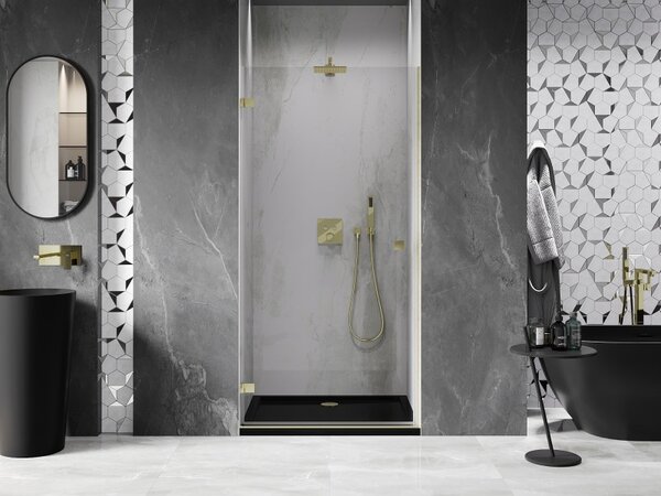 Mexen, Mexen Lunar-B ľavé otočné sprchové dvere 65 cm, transparentné, brúsené zlaté - 832-065-000-55-00-L
