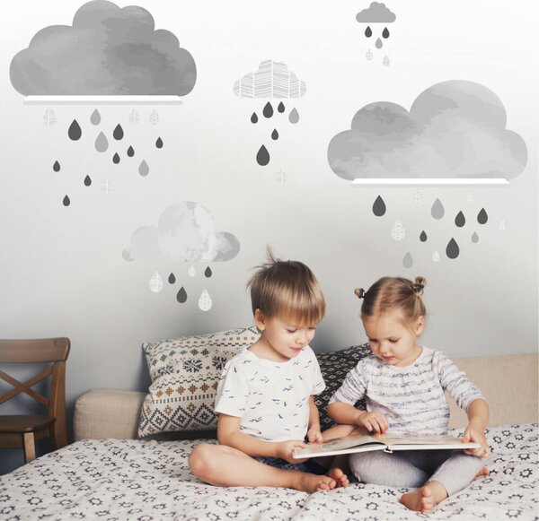 INSPIO-textilná prelepiteľná nálepka - Nálepky oblakov na stenu za IKEA police 007op