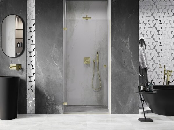 Mexen, Mexen Lunar-B ľavé otočné sprchové dvere 65 cm, transparentné, brúsené zlaté - 832-065-000-55-00-L