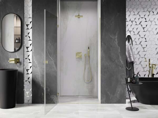 Mexen, Mexen Lunar-B ľavé otočné sprchové dvere 65 cm, transparentné, brúsené zlaté - 832-065-000-55-00-L