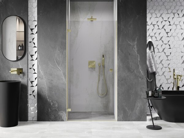 Mexen, Mexen Lunar-B ľavé otočné sprchové dvere 65 cm, transparentné, brúsené zlaté - 832-065-000-55-00-L