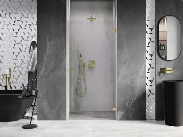 Mexen, Mexen Lunar-B výklopné pravé sprchové dvere 65 cm, transparentné, brúsené zlato - 832-065-000-55-00-P