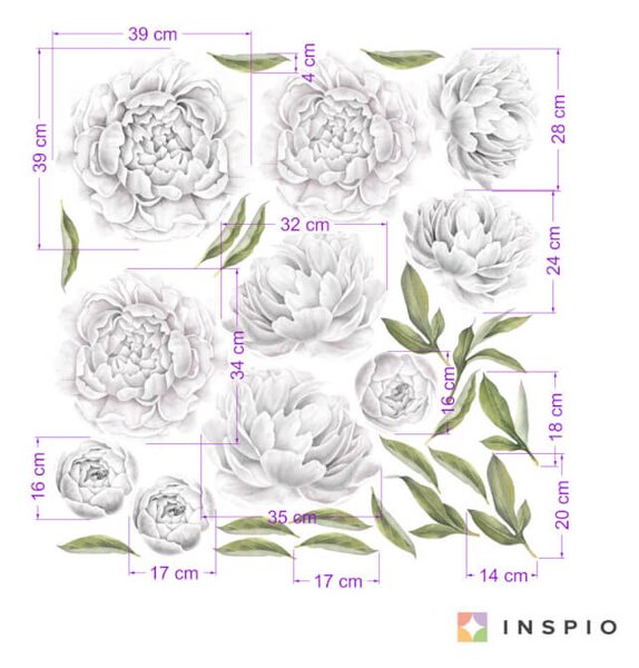 INSPIO-textilná prelepiteľná nálepka - Samolepiace tapety kvetov - Pivonky biele