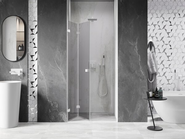 Mexen, Mexen Lunar-F skladacie ľavé sprchové dvere 60 cm, transparentné, biele - 836-060-000-20-00-L