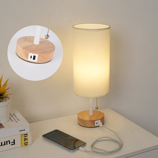 Brilagi - Stolová lampa s USB portom TABLON 1xE27/25W/230V dub/biela/krémová