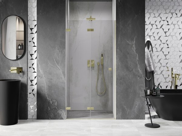 Mexen, Mexen Lunar-F skladacie ľavé sprchové dvere 65 cm, transparentné, brúsené zlaté - 836-065-000-55-00-L