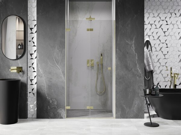 Mexen, Mexen Lunar-F skladacie ľavé sprchové dvere 65 cm, transparentné, brúsené zlaté - 836-065-000-55-00-L