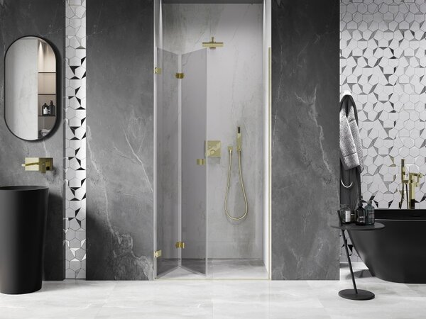 Mexen, Mexen Lunar-F skladacie ľavé sprchové dvere 65 cm, transparentné, brúsené zlaté - 836-065-000-55-00-L