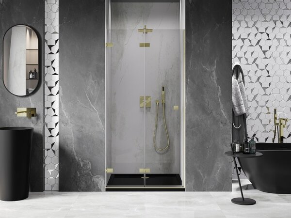 Mexen, Mexen Lunar-F skladacie ľavé sprchové dvere 65 cm, transparentné, brúsené zlaté - 836-065-000-55-00-L