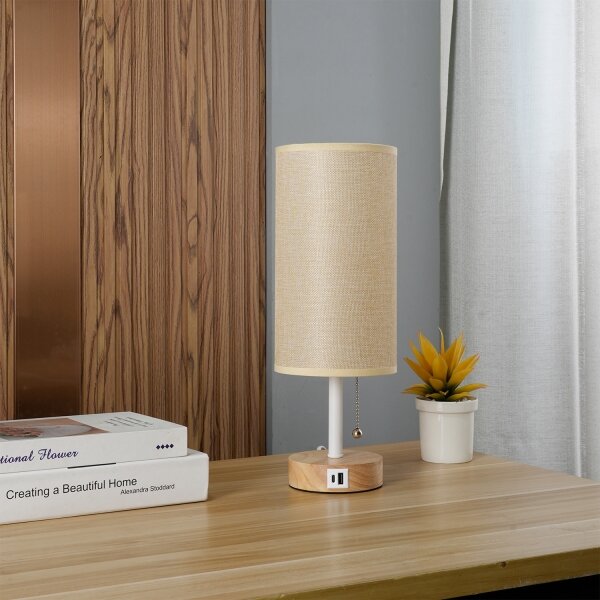 Brilagi - Stolná lampa s USB portom TABLON 1xE27/25W/230V dubová/biela/béžová