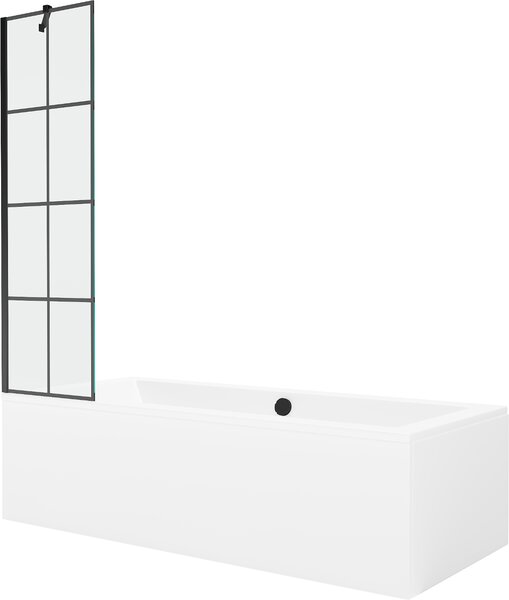 MEXEN - Cube vaňa 180 x 80 cm s bočným panelom, vaňová zástena 50 cm, čierna - 550518080X9505007077