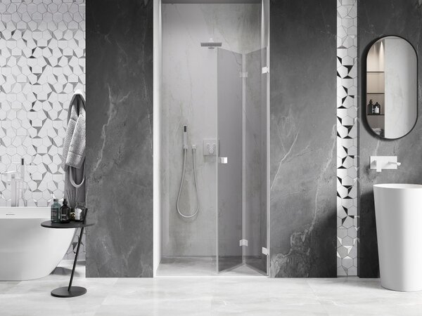 Mexen, Mexen Lunar-F pravé sklápacie sprchové dvere 60 cm, transparentné, biele - 836-060-000-20-00-P