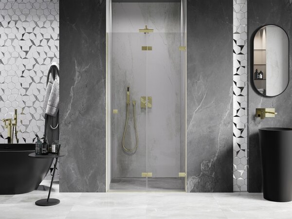 Mexen, Mexen Lunar-F pravé sklápacie sprchové dvere 65 cm, transparentné, brúsené zlato - 836-065-000-55-00-P