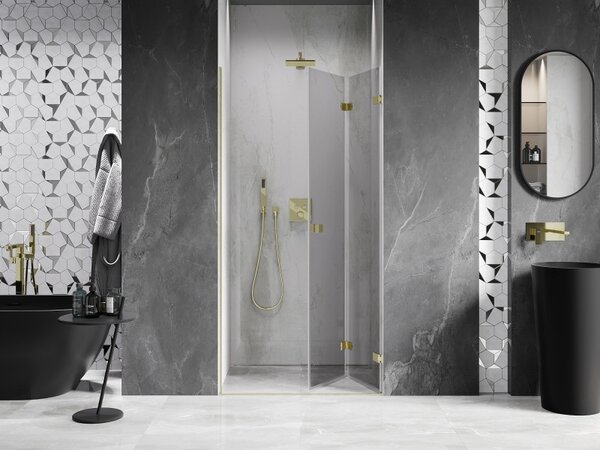 Mexen, Mexen Lunar-F pravé sklápacie sprchové dvere 65 cm, transparentné, brúsené zlato - 836-065-000-55-00-P