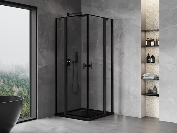 Mexen, Mexen Mist Duo výklopný sprchový kút 75 x 75 cm, čierny rám - 8A4-075L-075P-70-70