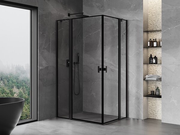 Mexen, Mexen Mist Duo výklopný sprchový kút 80 x 75 cm, čierny rám - 8A4-080L-075P-70-70