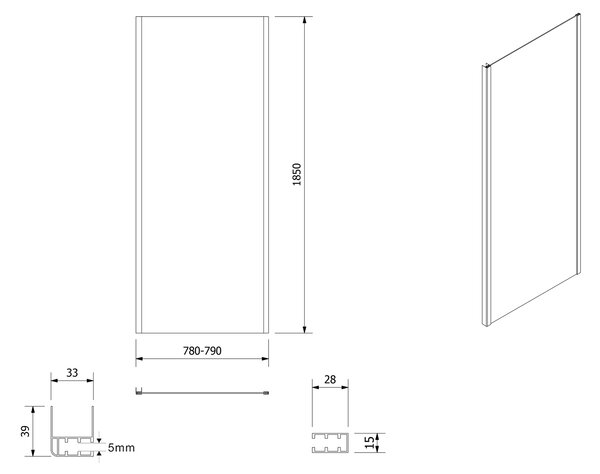 Aqualine Aqualine, AMADEO obdĺžniková sprchová zástena 1100x800mm L/P varianta, sklo Brick, BTS110BTP80
