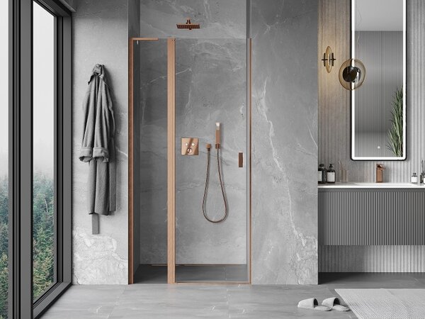 Mexen, Mexen Mist L Otočné sprchové dvere 90 cm, transparentné, brúsená meď - 8A4L-090-000-65-00