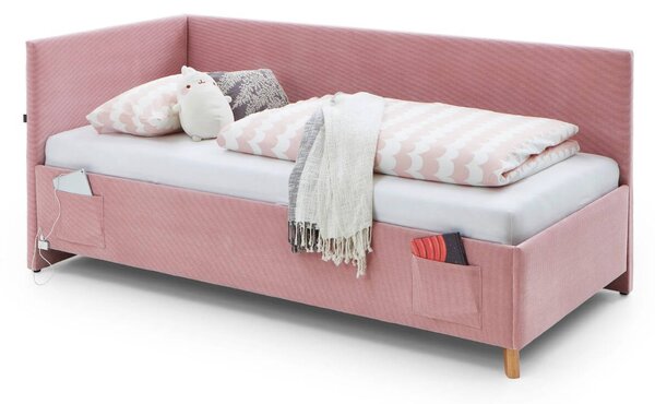 MUZZA Detská posteľ Loop 90 x 200 cm s bočnicou a úložným priestorom ružová