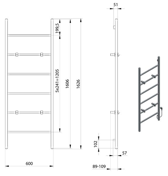 Sapho Sapho, BARBO elektrický sušiak uterákov, hranatý, 600x1600mm, 160 W, čierna mat, BB906