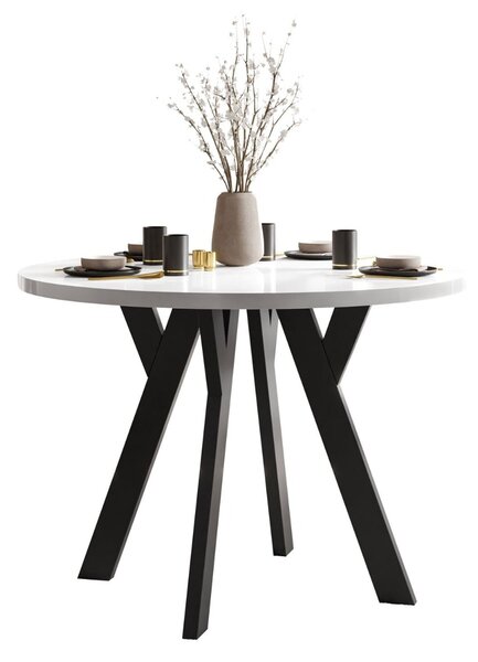 OKRÚHLY ROZKLADACÍ JEDÁLENSKÝ STÔL EWALD BIELY LESK + ČIERNE NOHY 100/140 cm