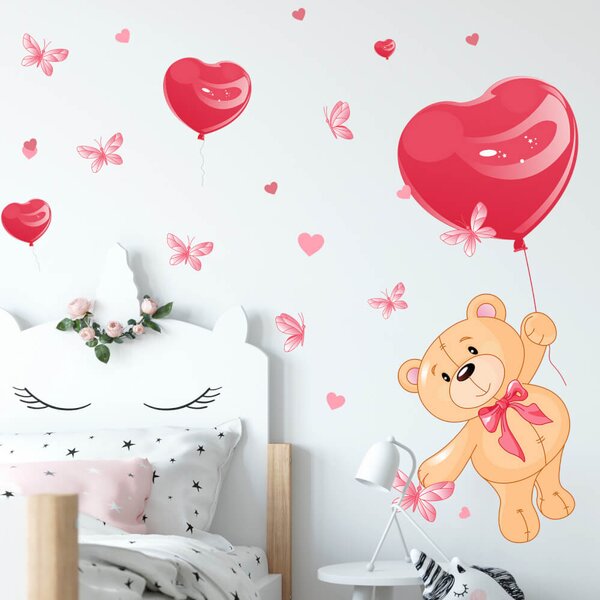 INSPIO-textilná prelepiteľná nálepka - Nálepky na stenu - Macko a balón