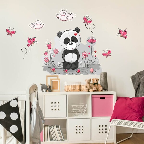 Nálepky na stenu - Panda s kvietkami