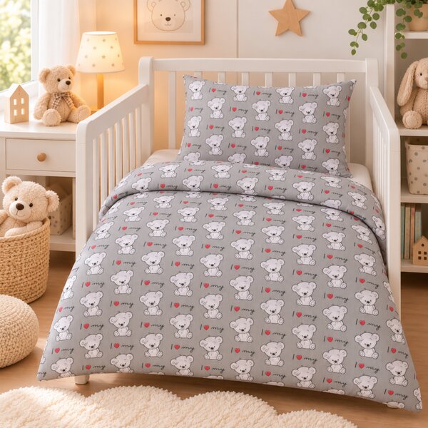 Obliečky bavlnené detské Medvedíky biele TiaHome - Detský set 130x90cm + 65x45cm