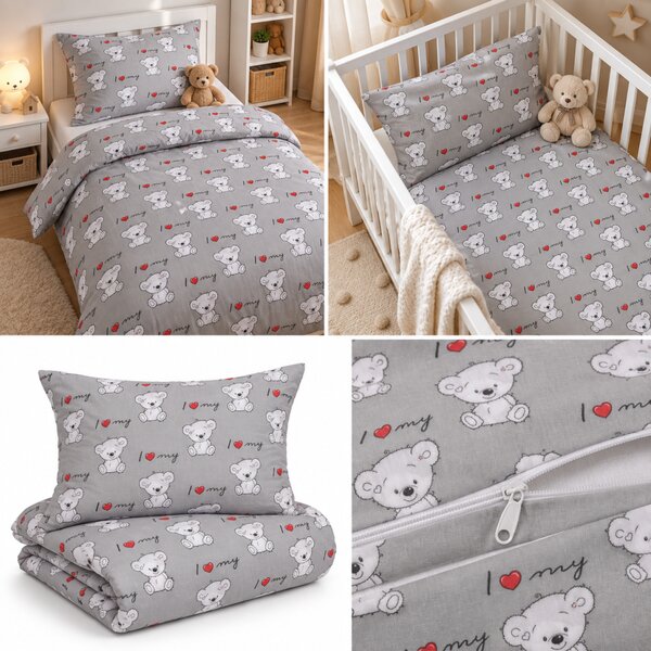 Obliečky bavlnené detské Medvedíky biele TiaHome - Detský set 130x90cm + 65x45cm