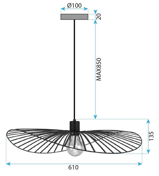 Toolight Toolight, závesné svietidlo 61cm, 1xE27, APP1841-1CP, čierna matná, OSW-07062