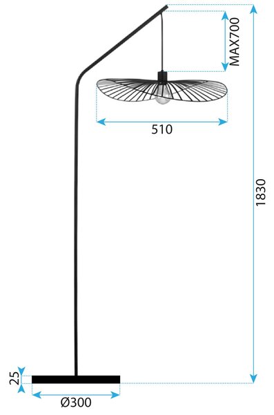 Toolight Toolight, stojaca lampa 183cm, 1xE27, APP1844-1F, čierna, OSW-07065