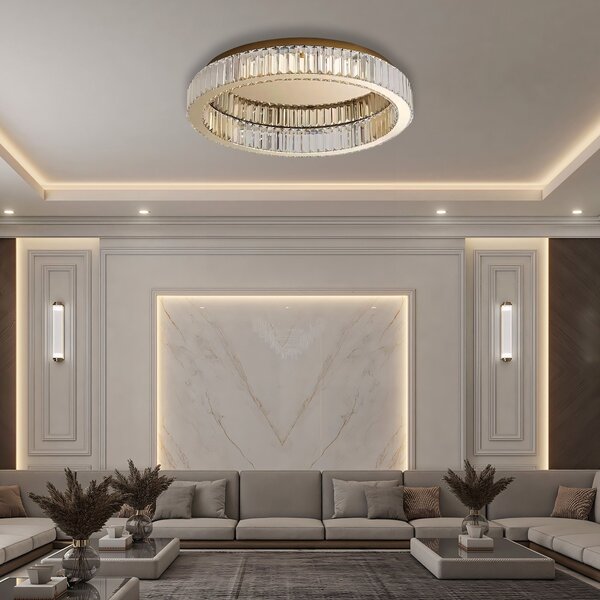 Toolight Toolight, LED stropné krištáľové svietidlo 39cm, 24W, 4000K, 1500lm, APP1719-C 40, zlatá lesklá, OSW-09300