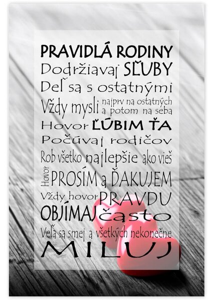 INSPIO-dibondový obraz s textom v drevenom ráme - Obraz s textom - Pravidlá...srdcia