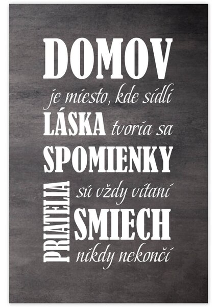 INSPIO-dibondový obraz s textom v drevenom ráme - Obraz v ráme s textom - Domov, sivobiely