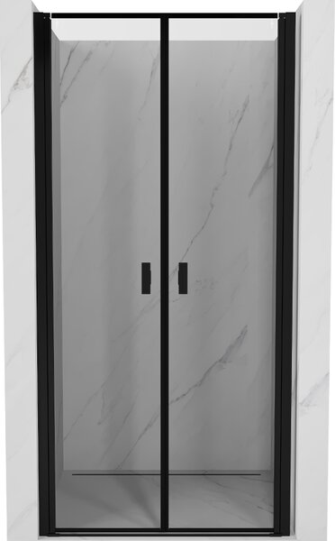 Mexen MIST, 2-krídlové sprchové dvere (d+d) 70x200 cm, 6mm číre sklo s čiernym vzorom, čierny profil, 8A7-070-000-70-70