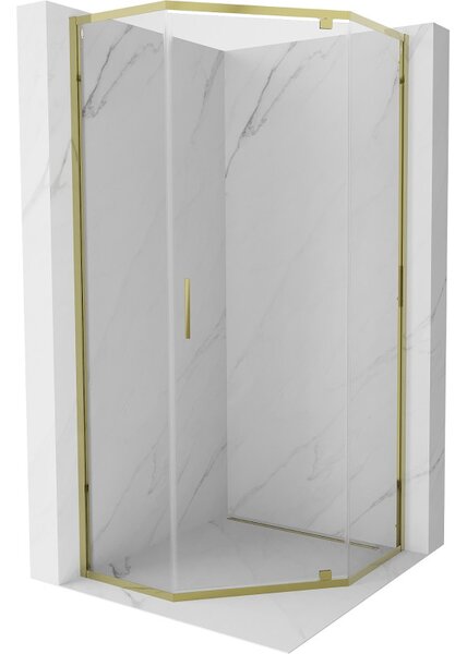 Mexen Exo, päťuholníkový výklopný sprchový kút 80 x 80 cm, číre sklo, zlatá, 812-080-080-50-00