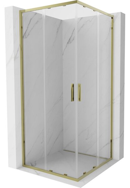 Mexen Exo, posuvný štvorcový sprchový kút 90 x 90 cm, číre sklo, zlatá, 8111-090-090-50-00