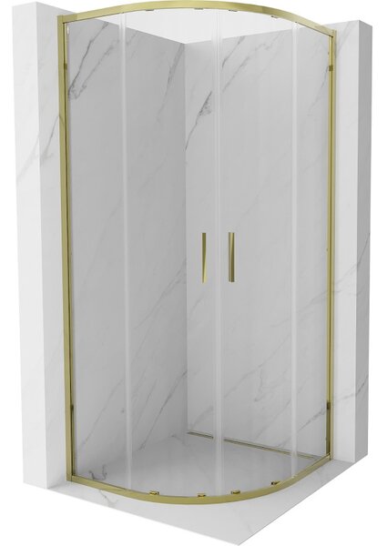 Mexen Exo, posuvný polkruhový sprchový kút 80 x 80 cm, číre sklo, zlatá, 8132-080-080-50-00
