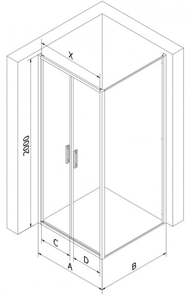 Mexen Exo, výklopná sprchová kabína, dvere 110 cm + bočná stena 110 cm, transparentné sklo, čierna, 814-110-110-70-00