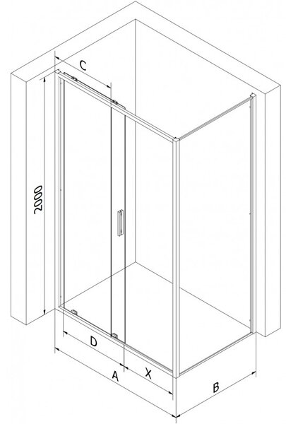 Mexen Exo, posuvný sprchový kút 100 x 75 cm, číre sklo, zlatá, 8151-100-075-50-00