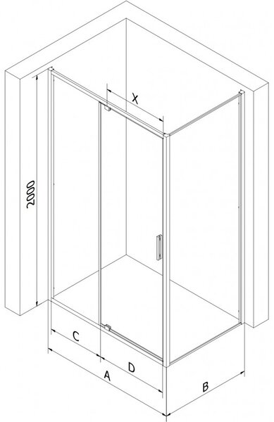 Mexen Exo, výklopný sprchový kút 95 x 80 cm, číre sklo, zlatá, 819-095-080-50-00