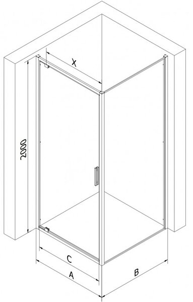 Mexen Exo, výklopný sprchový kút 75 x 75 cm, číre sklo, zlatá, 8181-075-075-50-00