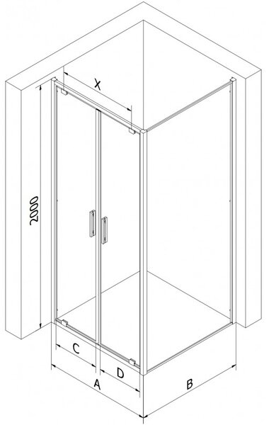 Mexen Exo, výklopná sprchová kabína, dvere 110 cm + bočná stena 110 cm, transparentné sklo, čierna, 8182-110-110-70-00