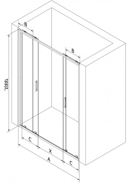 Mexen Exo, posuvné dvojité sprchové dvere 130 cm, číre sklo, zlatá, 8152-130-000-50-00