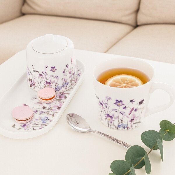 Biely/fialový servírovací porcelánový tanier Louka – Orion